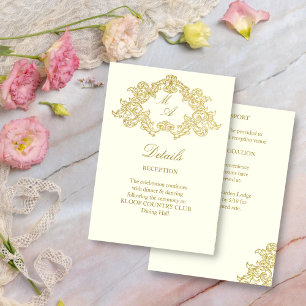 Elegante Elfenbein- und Gold-Vintage-Hochzeitsdeta Begleitkarte