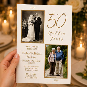 Elegante Elfenbein- und Goldene 50. Hochzeitstag-J Einladung