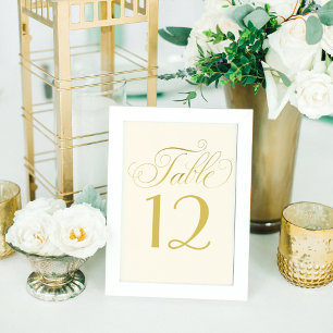 Elegante Elfenbein- und Goldschrift-Hochzeit Tischnummer