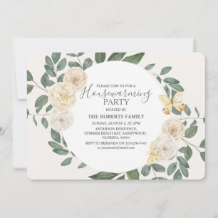 Elegante Elfenbein- und Grün-Housewarming-Party Einladung