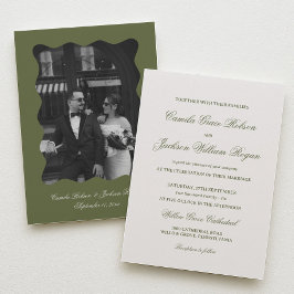 Elegante Elfenbein- und Grüne Hochzeit Einladung