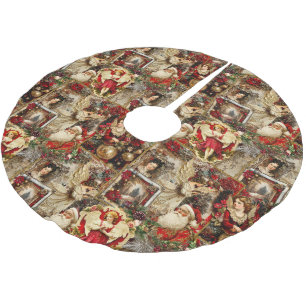 Elegante Elfenbein- und Rote viktorianische Weihna Polyester Weihnachtsbaumdecke