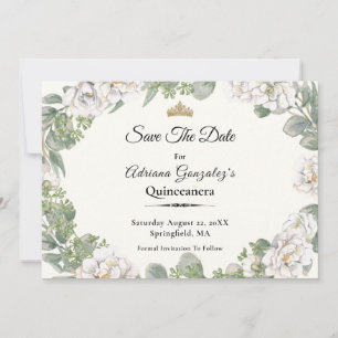 Elegante Elfenbein- und Salbeigrüne Quinceanera Save The Date