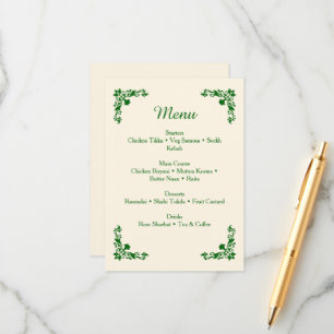 Elegante Elfenbein- und Smaragd-Blumenhochzeitsmen Begleitkarte