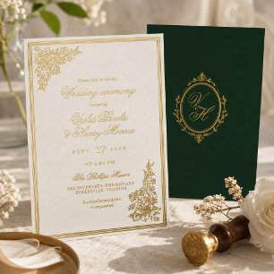 Elegante Elfenbein-Vintage-Regency-Gartenhochzeit Folieneinladung