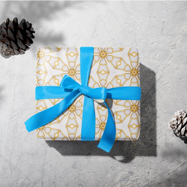 Elegante Elfenbeinküste und Gold Snowflake Weihnac Geschenkpapier (Stunning Start Light Gold and Ivory Christmas Wrapping Paper)