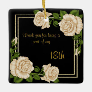 Elegante Elfenbeinrosen & Gold Glitter 18. Geburts Keramikornament