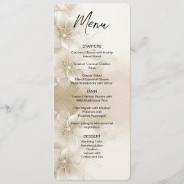Elegante Elfenbeinweiße Blumen Hochzeitsmenü Menükarte