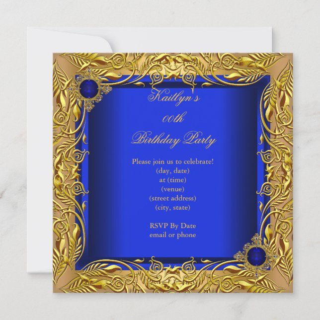 Elegante Elite Birthday Party Royal Blue Gold Einladung (Vorderseite)