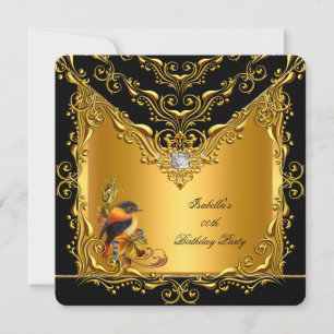 Elegante Elite Vogel Schwarz Gold Geburtstagsfeier Einladung