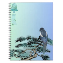 Elegante Elster Vogel & Japanischer Bonsai-Zeichen