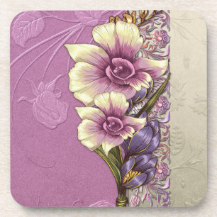 Elegante Embossed Lilac Damask Untersetzer