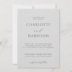 Elegante Embossed Linen Minimalistisch Gray Weddin Einladung