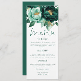 Elegante Emerald and Gold Florals Wedding Menu Car Einladung