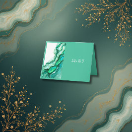 Elegante Emerald Aquamarin Marble Watercolor Weddi Dankeskarte