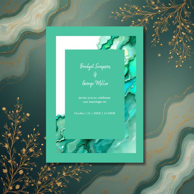 Elegante Emerald Aquamarin Marble Watercolor Weddi Einladung (Von Creator hochgeladen)