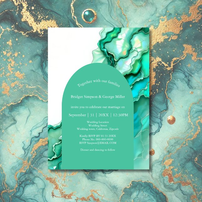 Elegante Emerald Aquamarin Marble Watercolor Weddi Einladung (Von Creator hochgeladen)
