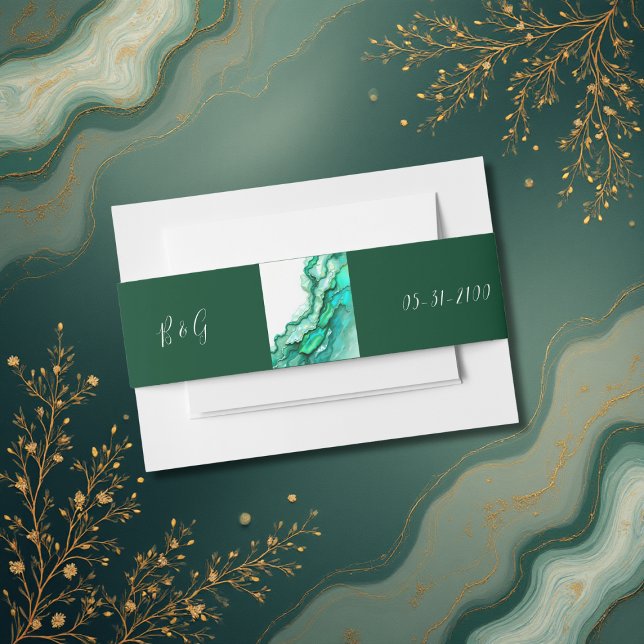 Elegante Emerald Aquamarin Marble Watercolor Weddi Einladungsbanderole (Von Creator hochgeladen)