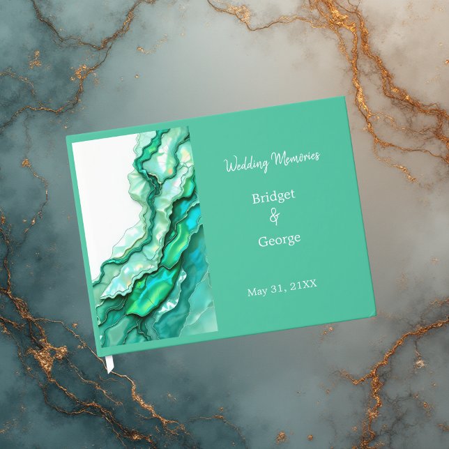 Elegante Emerald Aquamarin Marble Watercolor Weddi Gästebuch (Von Creator hochgeladen)