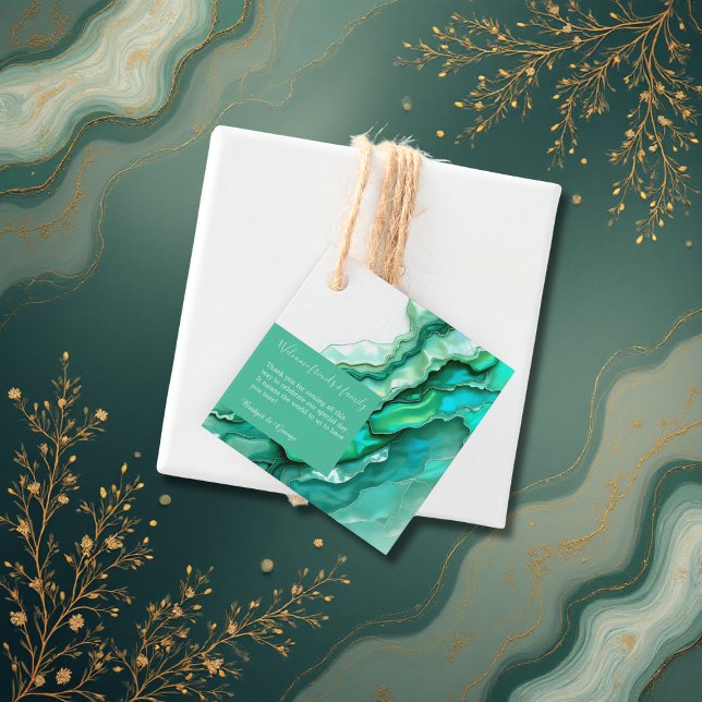 Elegante Emerald Aquamarin Marble Watercolor Weddi Geschenkanhänger (Von Creator hochgeladen)