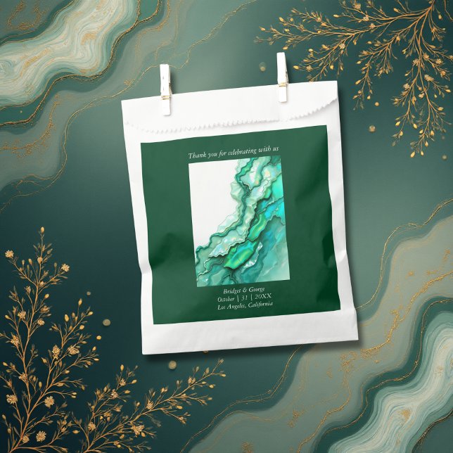 Elegante Emerald Aquamarin Marble Watercolor Weddi Geschenktütchen (Von Creator hochgeladen)
