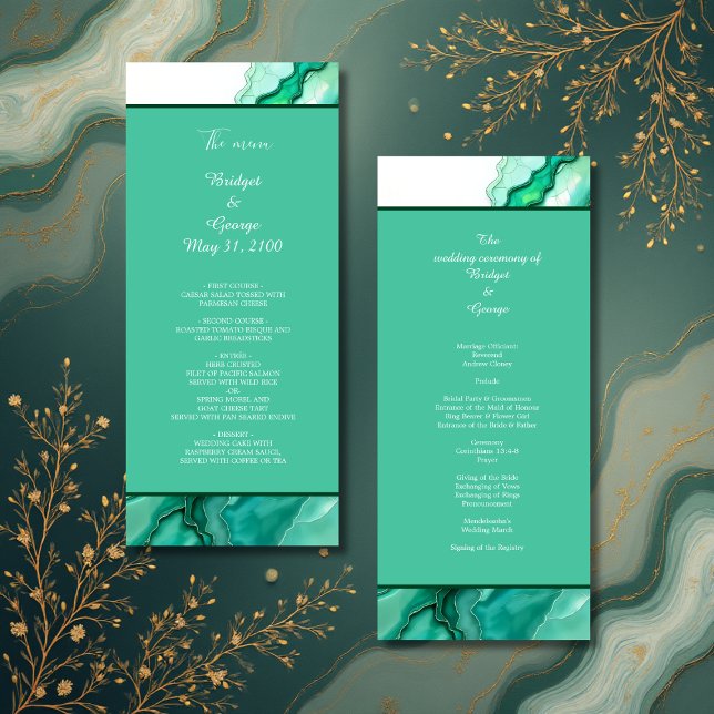 Elegante Emerald Aquamarin Marble Watercolor Weddi Programm (Von Creator hochgeladen)