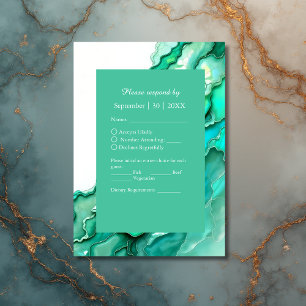 Elegante Emerald Aquamarin Marble Watercolor Weddi RSVP Karte