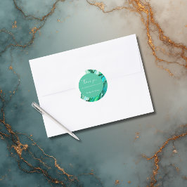 Elegante Emerald Aquamarin Marble Watercolor Weddi Runder Aufkleber