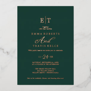 Elegante Emerald & Gold Foil Monogram Wedding Folieneinladung