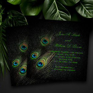 Elegante Emerald Green Black Gold Peacock Wedding Einladung