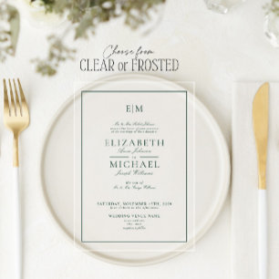 Elegante Emerald Green Classic Monogram Wedding Acryleinladungen
