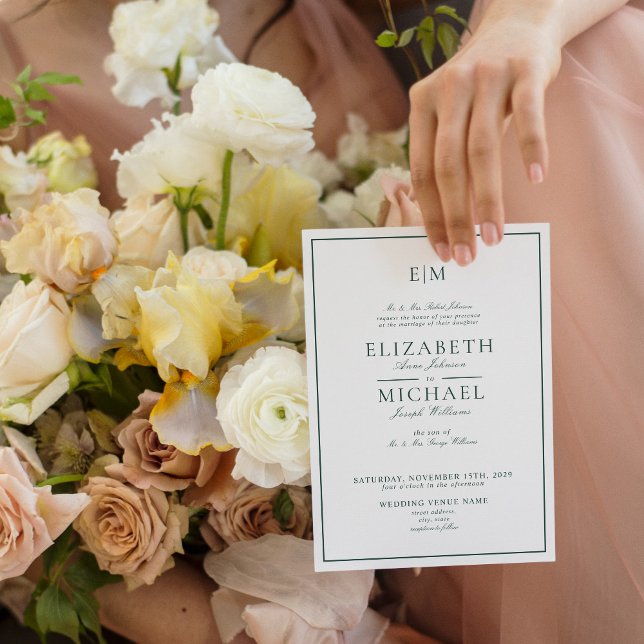 Elegante Emerald Green Classic Monogram Wedding Einladung (Von Creator hochgeladen)