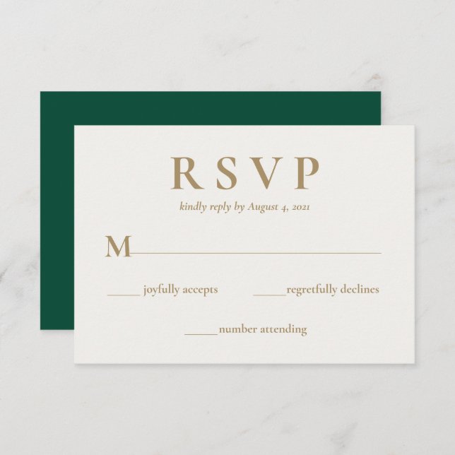 Elegante Emerald Green Cream Wedding RSVP Card (Vorne/Hinten)