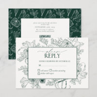 Elegante Emerald Green Floral Line Art Wedding