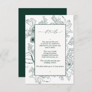 Elegante Emerald Green Floral Wedding Details Begleitkarte
