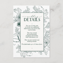 Elegante Emerald Green Floral Wedding Details Begleitkarte