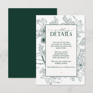 Elegante Emerald Green Floral Wedding Details Begleitkarte