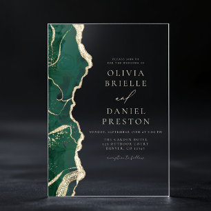 Elegante Emerald Green Gold Agate Wedding Acryleinladungen