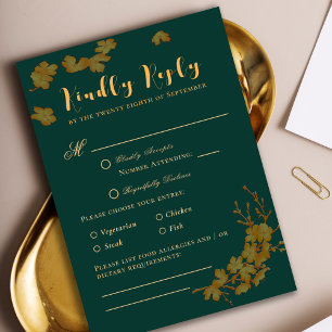 Elegante Emerald Green & Gold Blume UAWG RSVP Karte