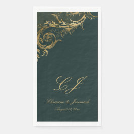 Elegante Emerald Green Gold Floral Damask Hochzeit Serviette