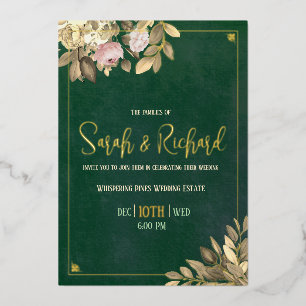 Elegante Emerald Green Gold Foil Wedding Folieneinladung