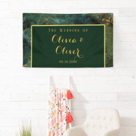 Elegante Emerald Green & Gold Glitzer Wedding Banner