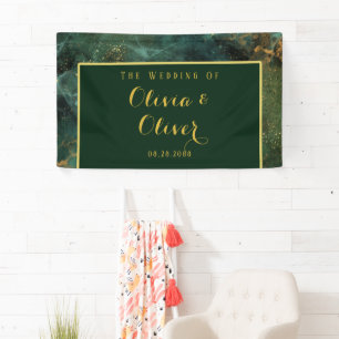 Elegante Emerald Green & Gold Glitzer Wedding Banner