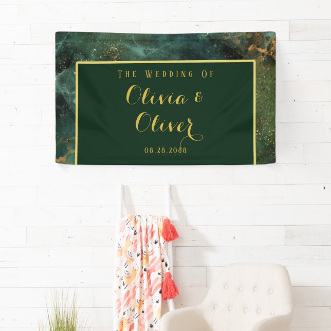 Elegante Emerald Green & Gold Glitzer Wedding Banner (Insitu)