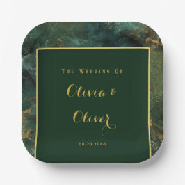 Elegante Emerald Green & Gold Glitzer Wedding Pappteller