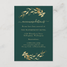 Elegante Emerald Green Gold Hochzeitsunterkünfte Begleitkarte