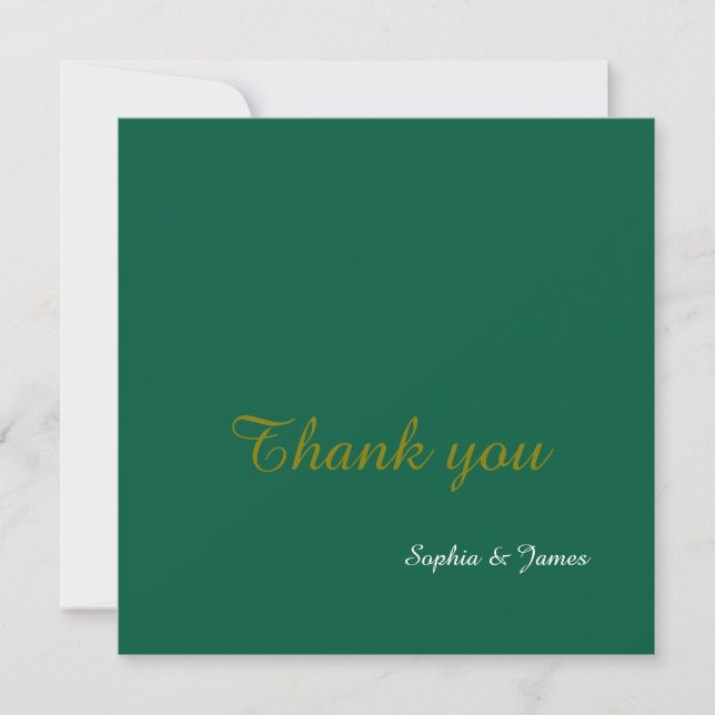 Elegante Emerald Green & Gold Script Wedding Dankeskarte (Vorderseite)