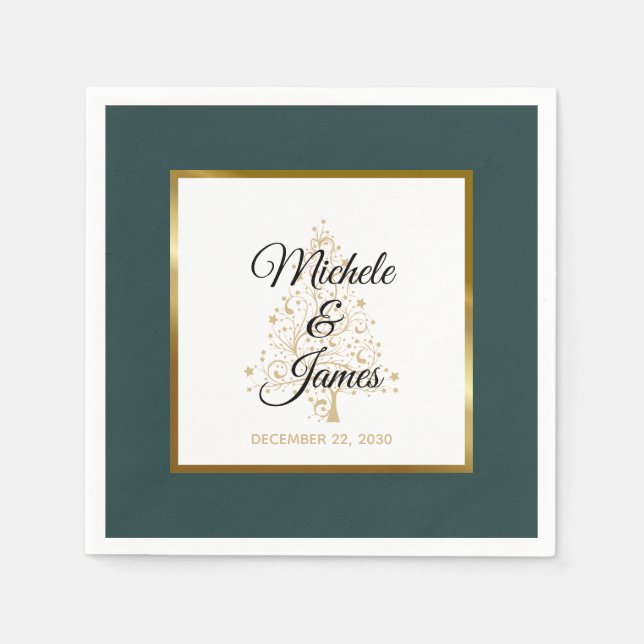 Elegante Emerald Green Gold Winter Holiday Wedding Serviette (Vorderseite)