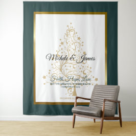 Elegante Emerald Green Gold Winter Wedding Wandteppich