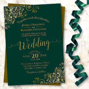 Elegante Emerald Green Golden Frills Wedding Einladung